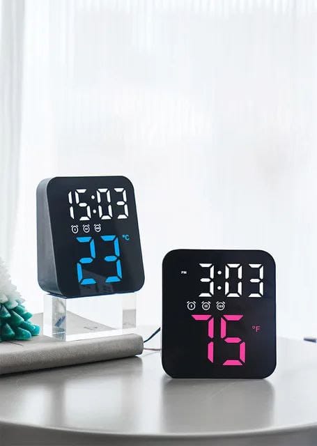 Black Digital Alarm Clock with Temperature